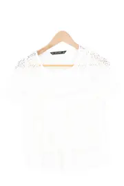 Vorschaubild 1 von Damen Bluse Spitze Lochmuster Weiß Gr. 34/XS Kurzarm Casual Elegant