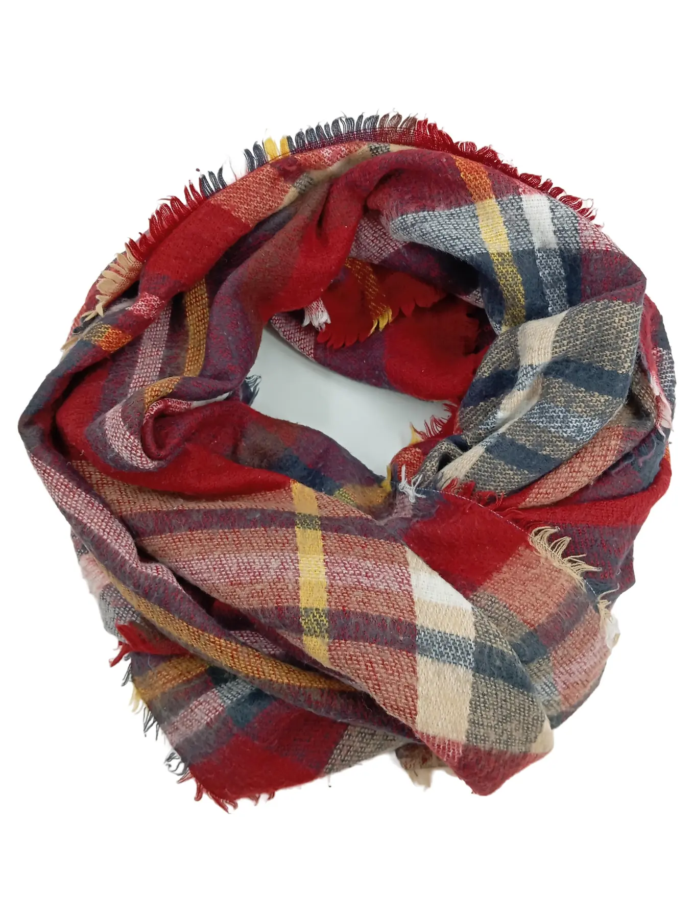 ZARA Damen Schal kariert Mehrfarbig Fransen 140x135cm Casual