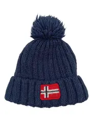 Vorschaubild 1 von Kinder Mütze Blau Zopfstrick Bommel Beanie Flagge Casual