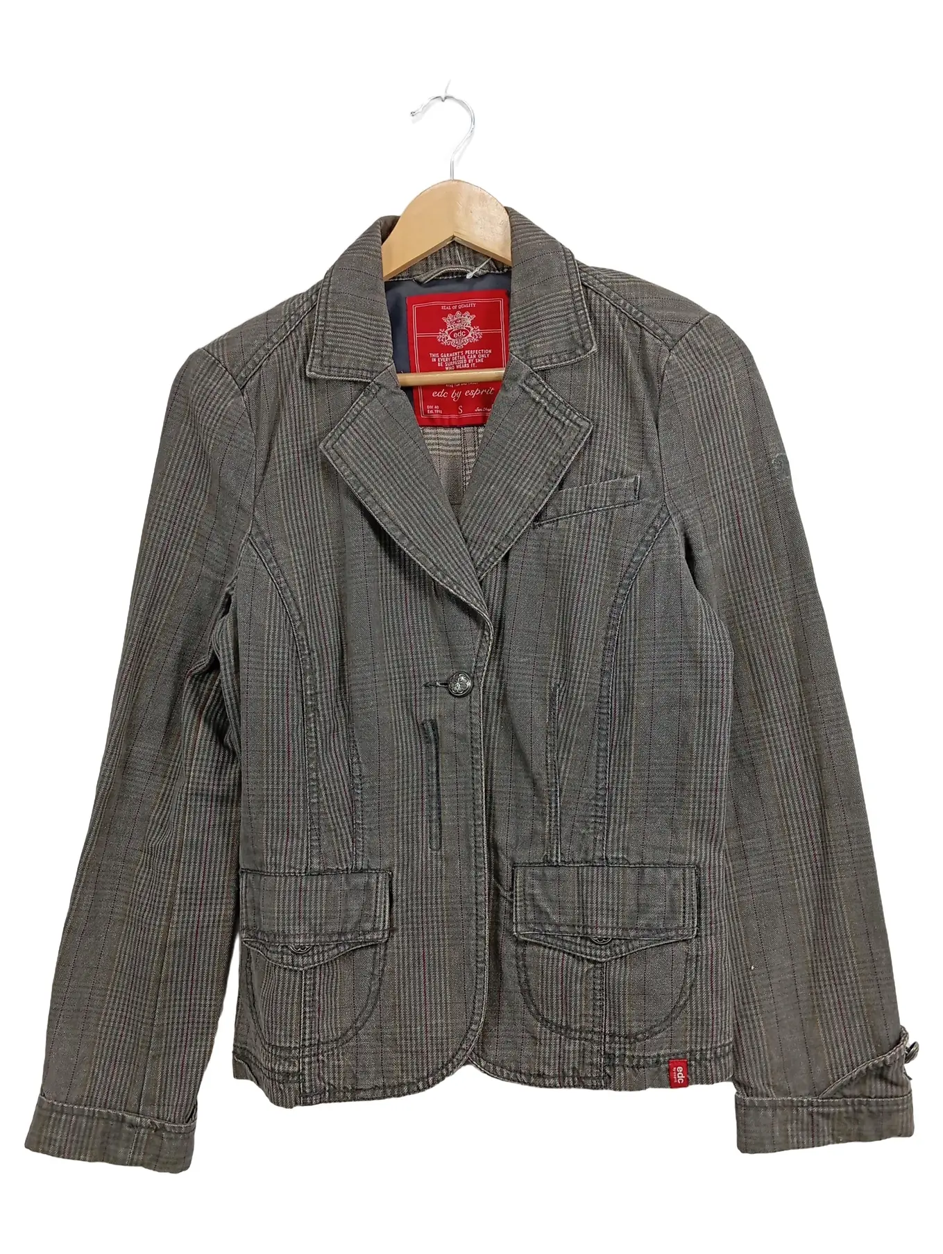 ESPRIT Damen Blazer Jacke Grau Kariert Gr. S Casual