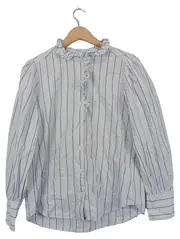 Vorschaubild 1 von Damen Bluse Langarm Gestreift Rüschen Baumwolle Blau Gr. 38 M