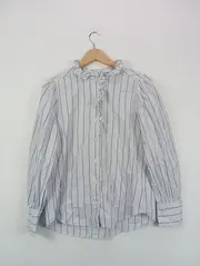 Vorschaubild 4 von Damen Bluse Langarm Gestreift Rüschen Baumwolle Blau Gr. 38 M