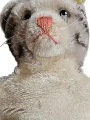 Vorschaubild 2 von Handpuppe Katze getigert Vintage beige mit Knopf im Ohr