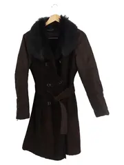 Vorschaubild 1 von Damen Ledermantel Gr. 40/M Braun Elegant mit Fellkragen