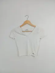 Vorschaubild 2 von Damen V-Ausschnitt T-Shirt Gr. 34/XS Weiß Casual