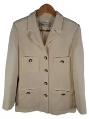 Vorschaubild 1 von Damen Blazer Tweed Jacke Beige Gr. M 38 Baumwolle Leinen