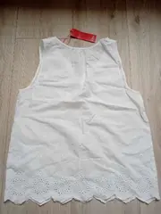 Vorschaubild 2 von Damen Top Gr. 40 Weiß Baumwolle Lochstickerei Spitze