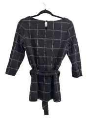 Vorschaubild 3 von Damen Bluse Kariert mit Bindegürtel Gr. M Schwarz Elegant