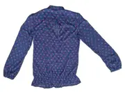 Vorschaubild 2 von Bluse Damen Gr. 34 XS Blau Kirschen Muster Langarm Feminin