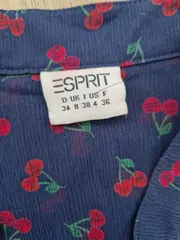 Vorschaubild 3 von Bluse Damen Gr. 34 XS Blau Kirschen Muster Langarm Feminin