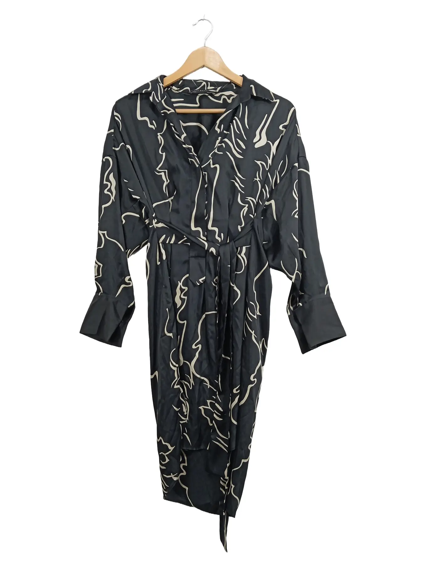 ZARA Damen Wickelkleid Gr. S Schwarz Weiß gemustert Freizeitkleid