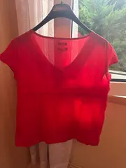 Vorschaubild 2 von Damen Bluse Rot Gr. 40 Casual Baumwolle Kurzarm