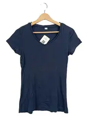 Vorschaubild 1 von Damen T-Shirt V-Ausschnitt Gr. 38 Blau Basic Kurzarm