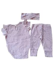 Vorschaubild 2 von Baby Mädchen Set Body Hose Stirnband Gr. 62 Rosa Baumwolle