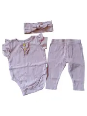 Vorschaubild 1 von Baby Mädchen Set Body Hose Stirnband Gr. 62 Rosa Baumwolle