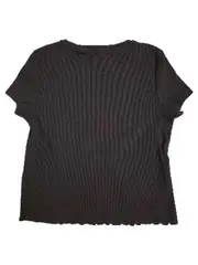 Vorschaubild 2 von Damen T-Shirt Gr. 38 M Schwarz Rippstrick Kurzarm Casual Baumwolle