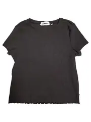 Vorschaubild 1 von Damen T-Shirt Gr. 38 M Schwarz Rippstrick Kurzarm Casual Baumwolle