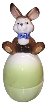 Vorschaubild 1 von Osterhase auf Ei Porzellan Dekofigur Mehrfarbig Nostalgisch 16cm