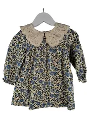 Vorschaubild 1 von Blusenkleid Mädchen Gr. 86 Blumenmuster Spitzenkragen Langarm