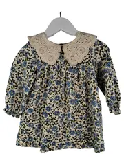 Vorschaubild 2 von Blusenkleid Mädchen Gr. 86 Blumenmuster Spitzenkragen Langarm