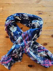 Vorschaubild 2 von Damen Schal Baumwolle Abstrakt Blau 144x95 cm Fransen Freizeit
