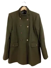 Vorschaubild 1 von Damen Wollmantel Oliv Gr. 40 L Klassisch Doppelreiher