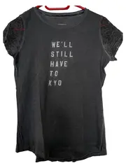 Vorschaubild 1 von EDC Damen T-Shirt Grau Gr. 36/S Casual mit Schriftzug und Lochmuster