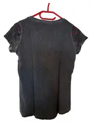 Vorschaubild 3 von EDC Damen T-Shirt Grau Gr. 36/S Casual mit Schriftzug und Lochmuster