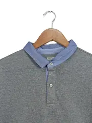 Vorschaubild 3 von Herren Langarm Poloshirt Grau L Baumwolle Casual