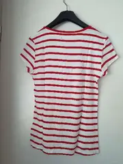 Vorschaubild 2 von Damen T-Shirt Gr. 38/M Rot Weiß Gestreift Casual Strass Logo