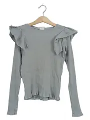 Vorschaubild 1 von Mädchen Langarmshirt Rüschen Gr. 140 Grau Rippstrick Baumwolle