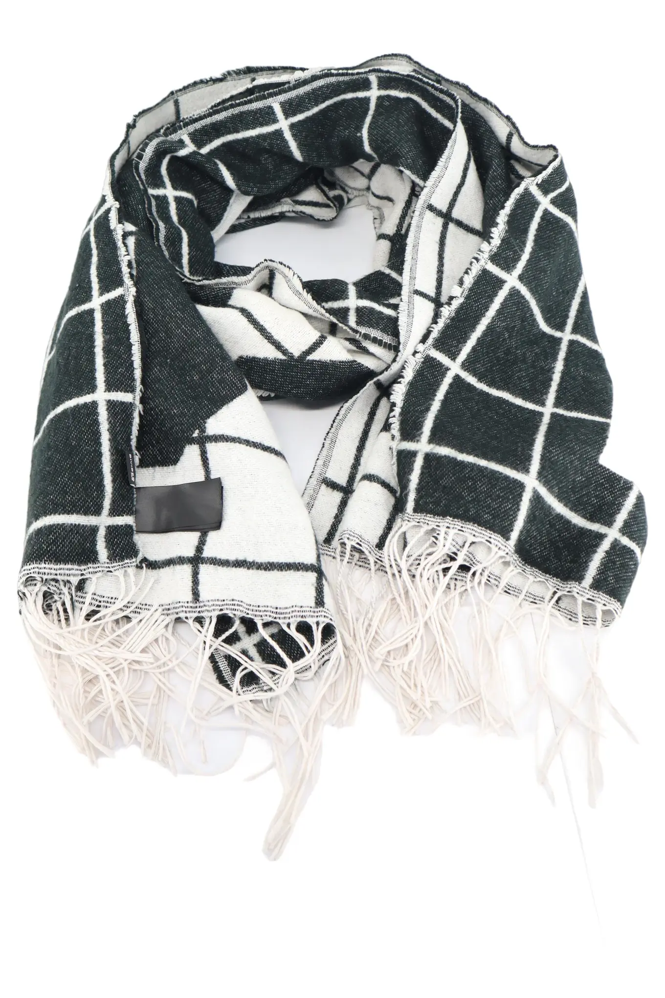 1083 CLOTHES Schal Damen Kariert Schwarz Weiß Fransen Casual 80x216 cm