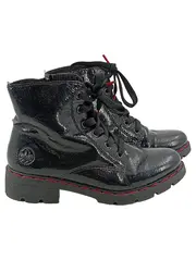 Vorschaubild 1 von Damen Stiefelette Gr. 37 Schwarz Lack Casual Schnürstiefelette