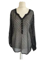Vorschaubild 1 von Damen Bluse Shirt 44;XXL Schwarz Punkte Casual Langarm