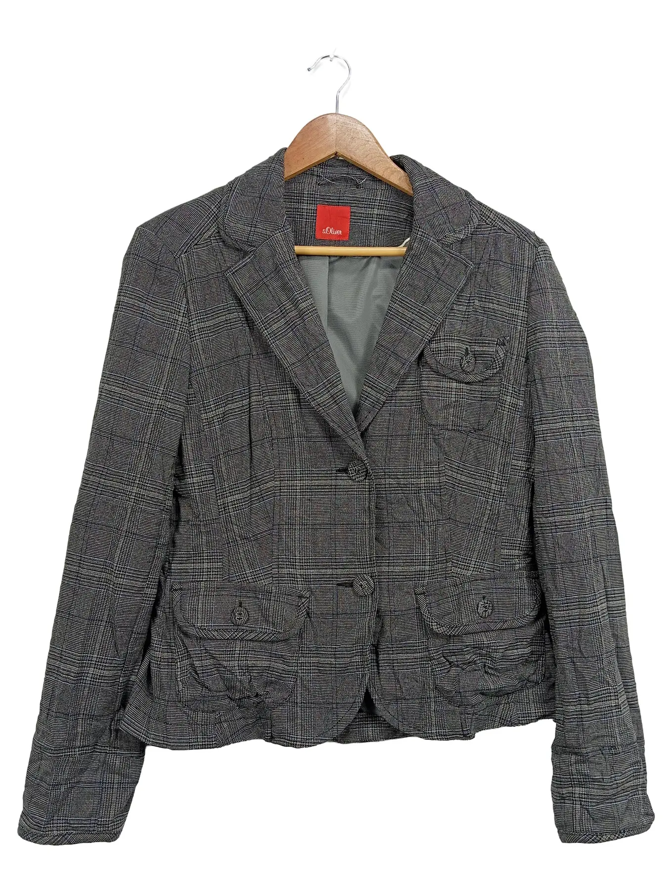 S.OLIVER Damen Blazer Sakko Gr. 38 Grau Kariert Business