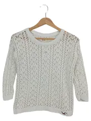 Vorschaubild 1 von Damen Pullover 36/S Weiß Lochmuster Casual 3/4-Arm