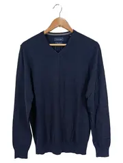 Vorschaubild 1 von Pullover Herren Gr. 46/S Blau V-Ausschnitt Wolle Basic Klassisch