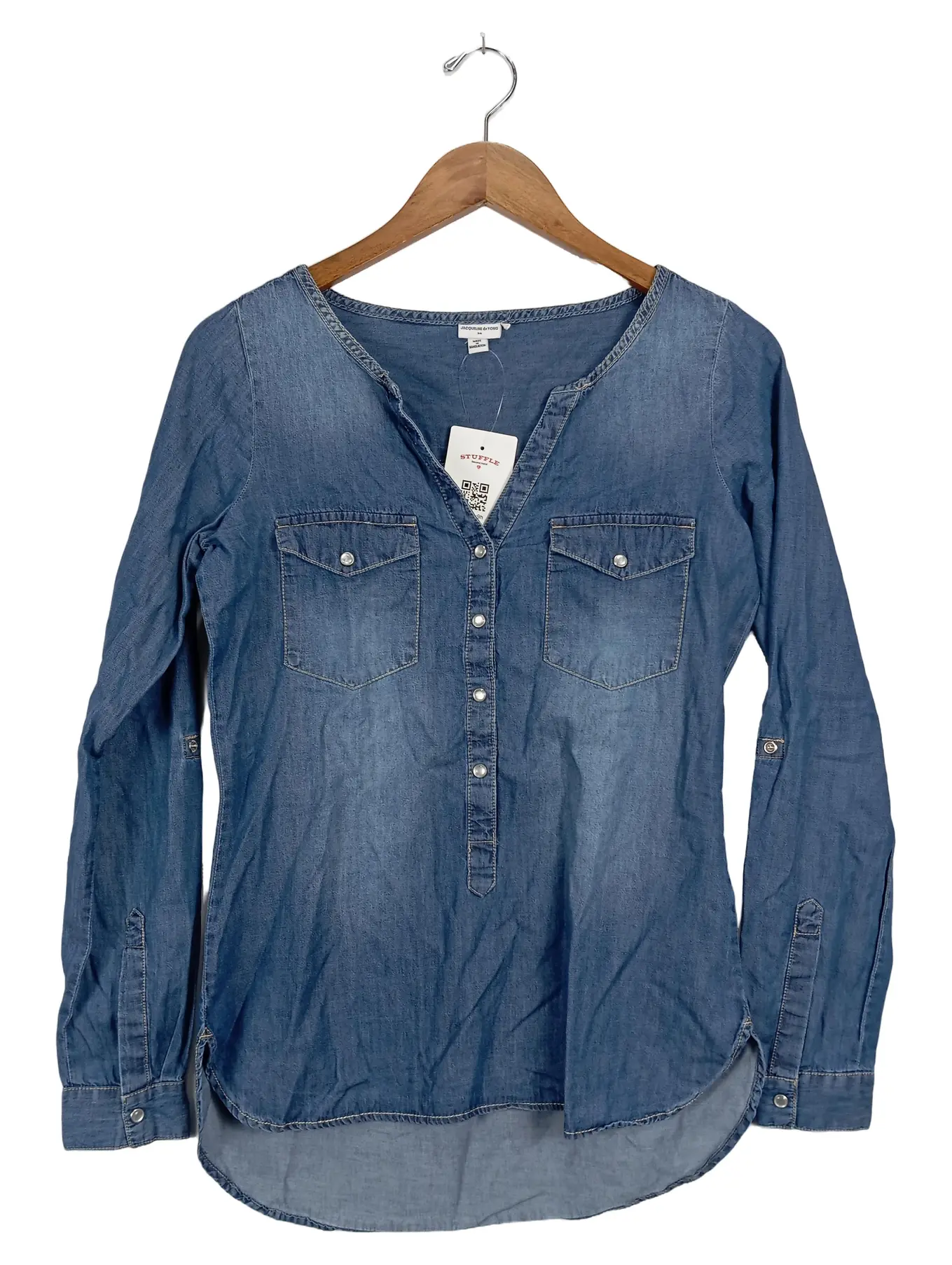 JACQUELINE DE YONG Damen Jeanshemd Hemdbluse Blau Gr. 34/XS