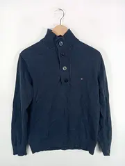 Vorschaubild 5 von Herren Pullover M Blau Baumwolle Casual Stehkragen