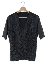 Vorschaubild 1 von Damen Bluse Spitze Schwarz Gr. 40/L Feminin Elegant Polyester