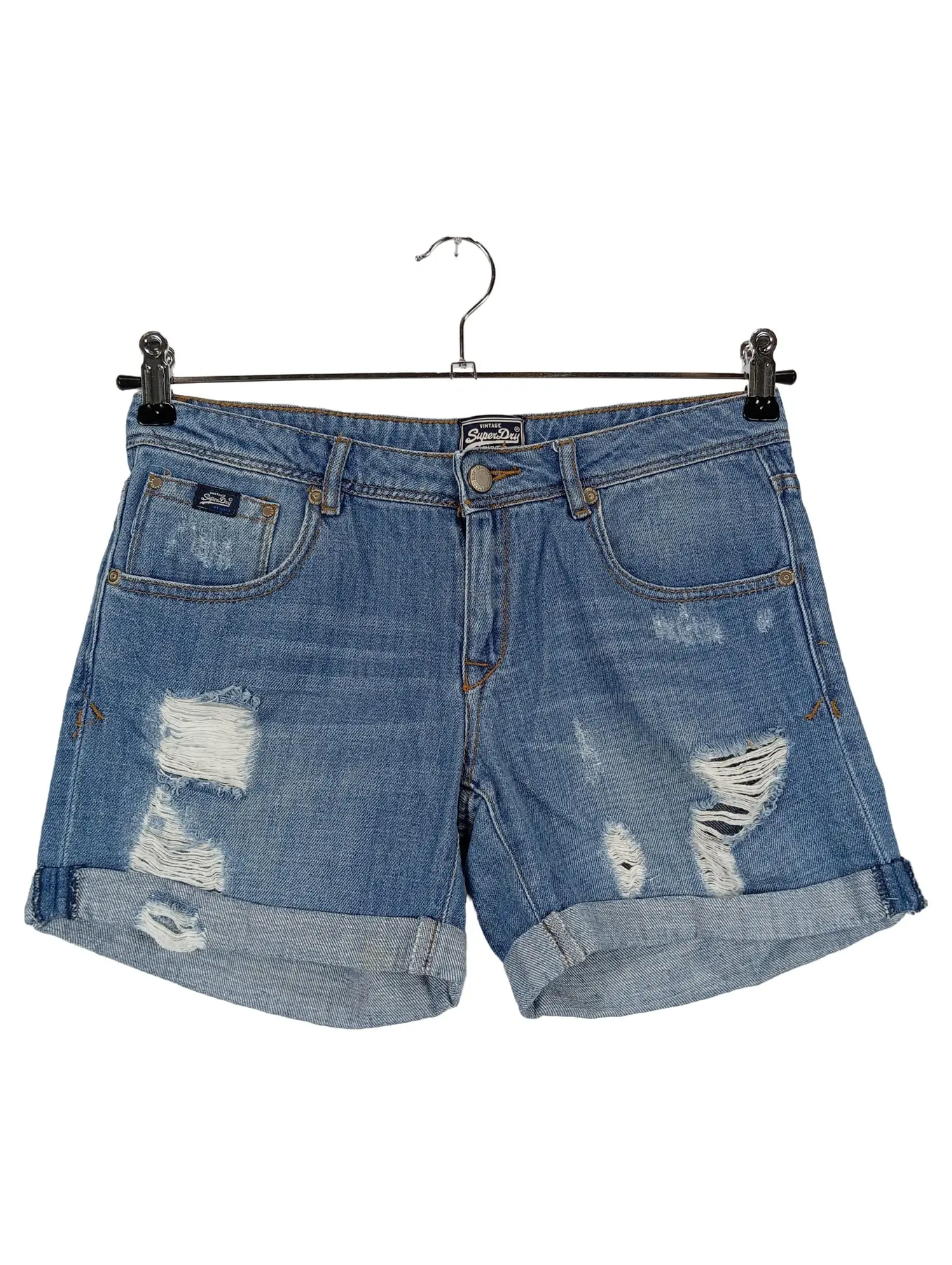 SUPERDRY Damen Jeans Shorts W27 Blau Vintage Distressed Casual