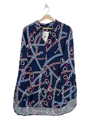 Vorschaubild 1 von TAIFUN Damen Bluse 44;XXL Blau Kettenmuster Modern Viskose Langarm