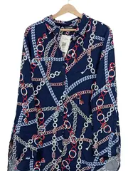 Vorschaubild 2 von TAIFUN Damen Bluse 44;XXL Blau Kettenmuster Modern Viskose Langarm