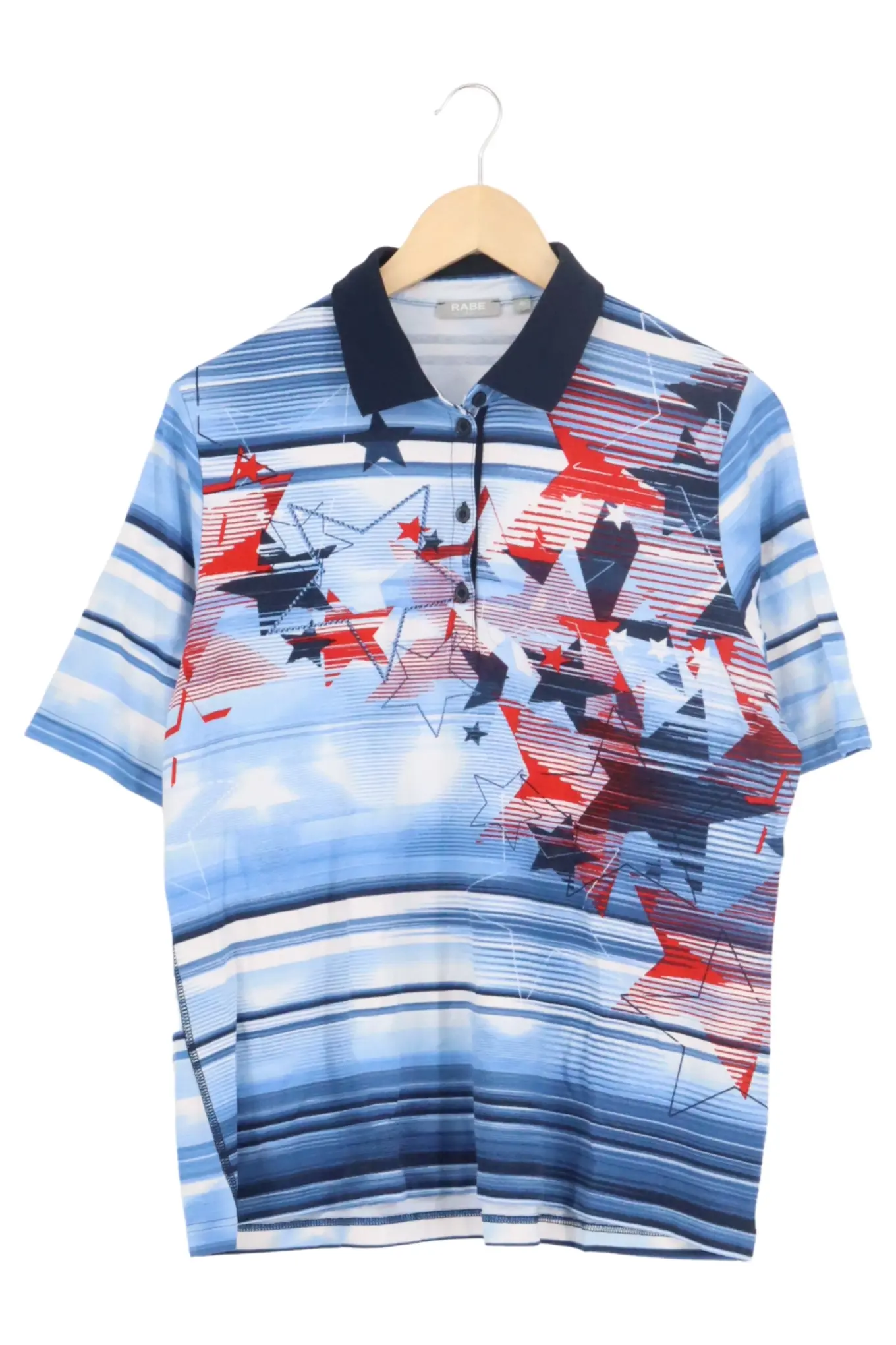 RABE Damen Poloshirt 36/S Mehrfarbig Sterne Gestreift Casual Preppy