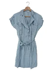 Vorschaubild 1 von Hemdblusenkleid Damen XXS Hellblau Lyocell Bindegürtel