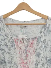 Vorschaubild 2 von Damen Bluse Gr. 42/XL Blumenmuster Weiß Blau Rosa Baumwolle