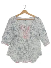 Vorschaubild 1 von Damen Bluse Gr. 42/XL Blumenmuster Weiß Blau Rosa Baumwolle