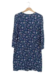 Vorschaubild 2 von Damen Blusenkleid Gr. 36/S Blau Blumenmuster Viskose Midikleid