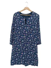 Vorschaubild 1 von Damen Blusenkleid Gr. 36/S Blau Blumenmuster Viskose Midikleid