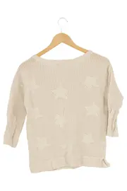 Vorschaubild 2 von Damen Pullover Gr. 38/M Beige Sternenmuster 3/4-Arm Casual